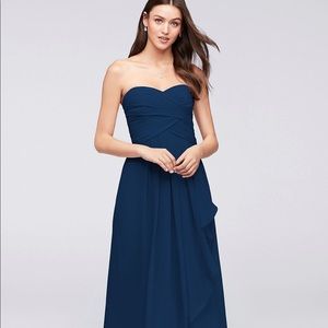 Strapless crinkle chiffon dress w/ cascade skirt